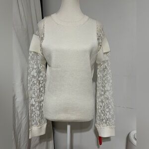 Chloe White Sweater with Lace Sleeves